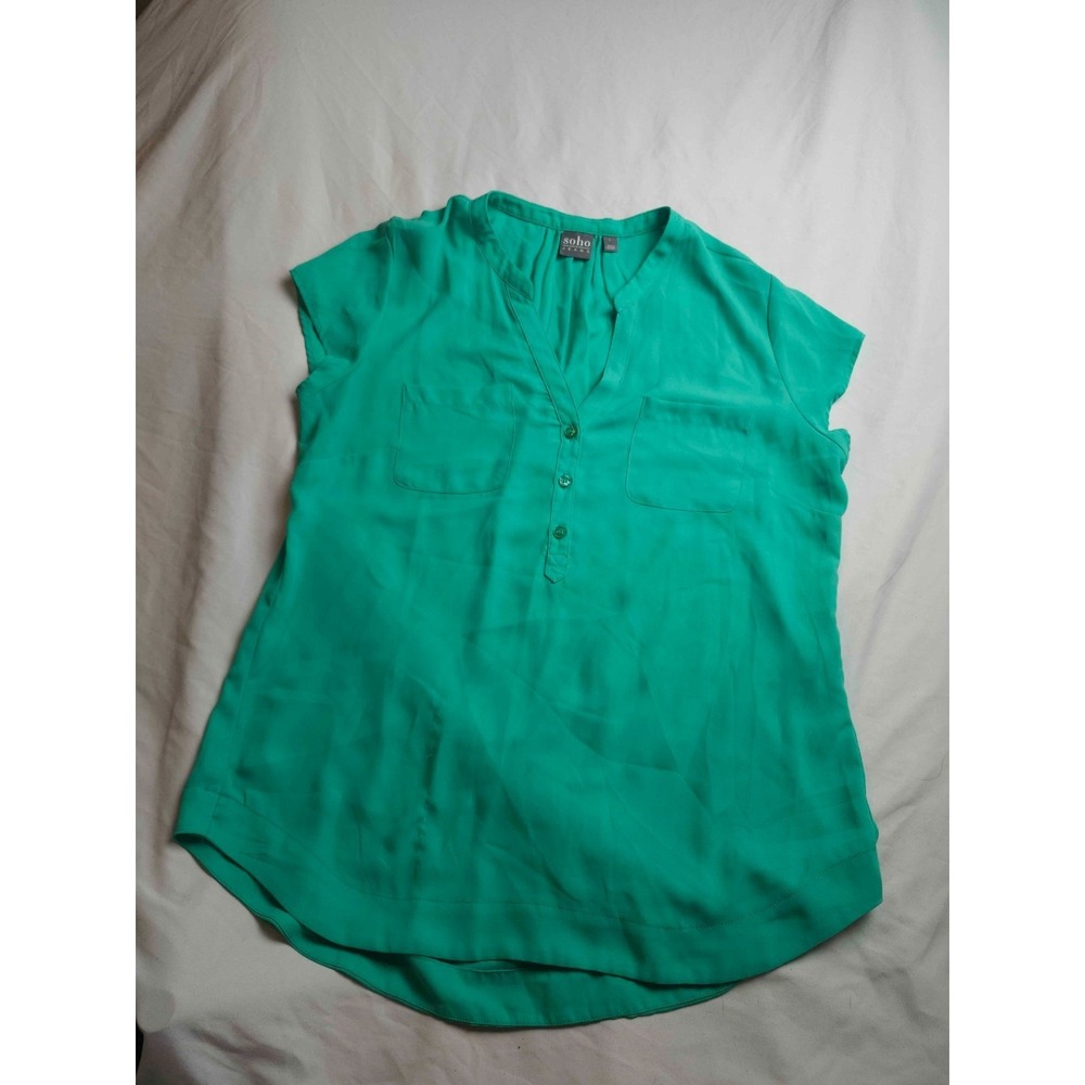 Soho Jeans Blouse Womens L Green Business Casual Minimalist Officecore Workwear